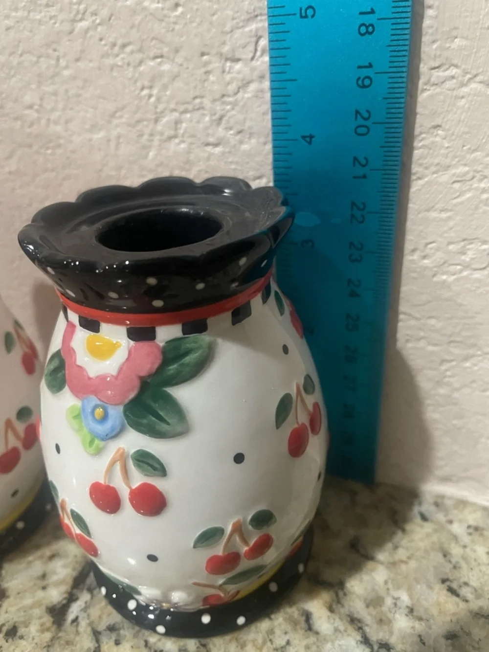 Mary Engelbreit Cherries Taper Candle Holders Pair Oh So Breit Polka Dots - Picture 4 of 5
